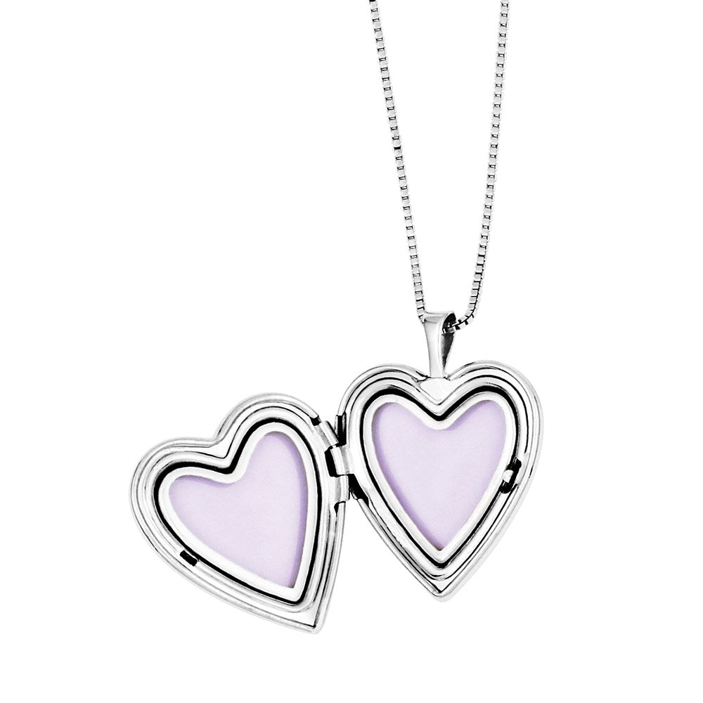 Sterling Silver RH-plated Pol/Satin Butterfly Heart Locket & Pendant Set