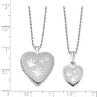 Sterling Silver Rhod-plated Polished Satin Hand & Hearts Locket & Pendant
