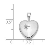 Sterling Silver Rhodium-plated Polished Diamond Star 12mm Heart Locket