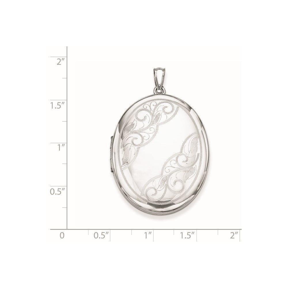 Sterling Silver Rhodium-plated W/ Side Swirls 34mm Oval Locket