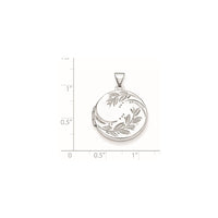 Sterling Silver Rhodium-plated 20mm Round Leaf Floral Locket