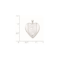 Sterling Silver Rhodium-plated Textured & Polished Paw Prints Heart Locket