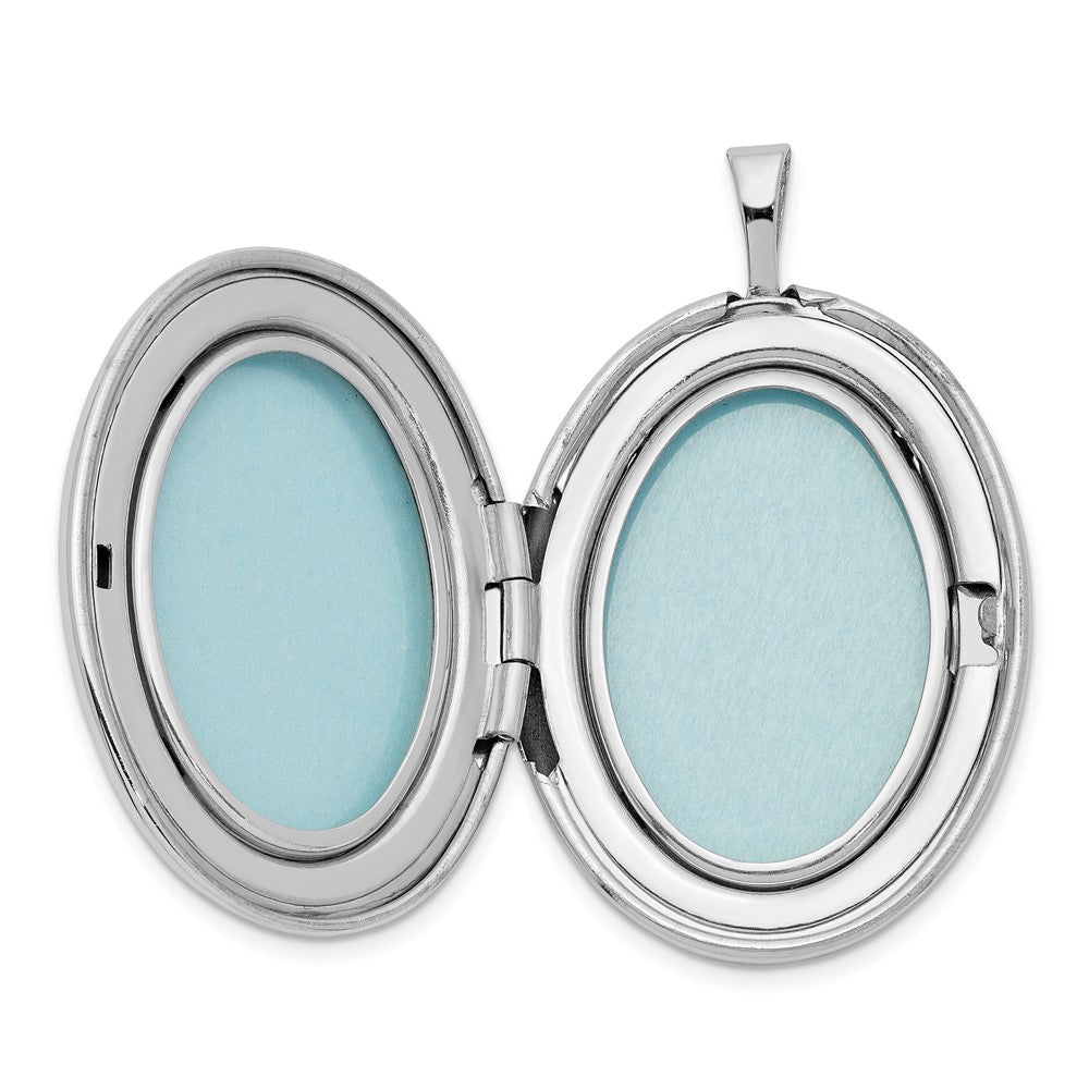 Sterling Silver Rhod-plated Textured & Polished Paw Print 26mm Oval Locket