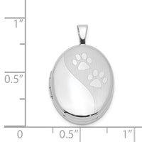Sterling Silver Rhodium-plated Satin & Polished Paw Prints 19mm Oval Locket