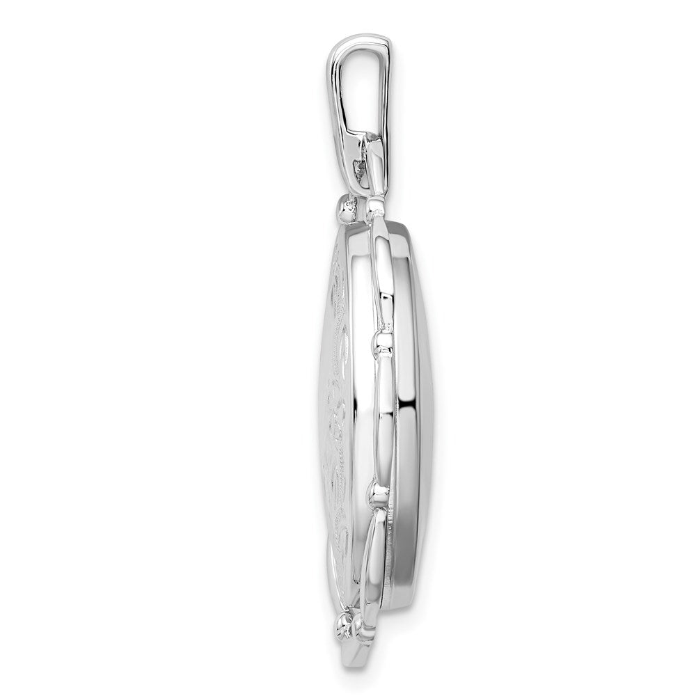 Sterling Silver Rhodium-plated 21x16mm Floral Oval Locket