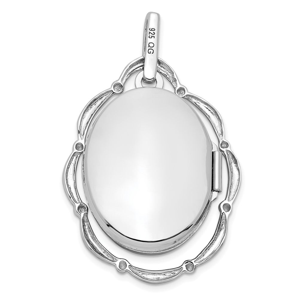 Sterling Silver Rhodium-plated 21x16mm Floral Oval Locket