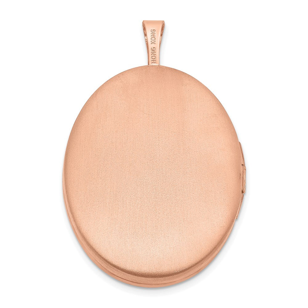 Sterling Silver Rose Gold-plated 26mm Leaf Border Oval Locket