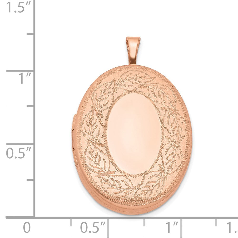 Sterling Silver Rose Gold-plated 26mm Leaf Border Oval Locket