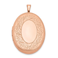 Sterling Silver Rose Gold-plated 26mm Leaf Border Oval Locket