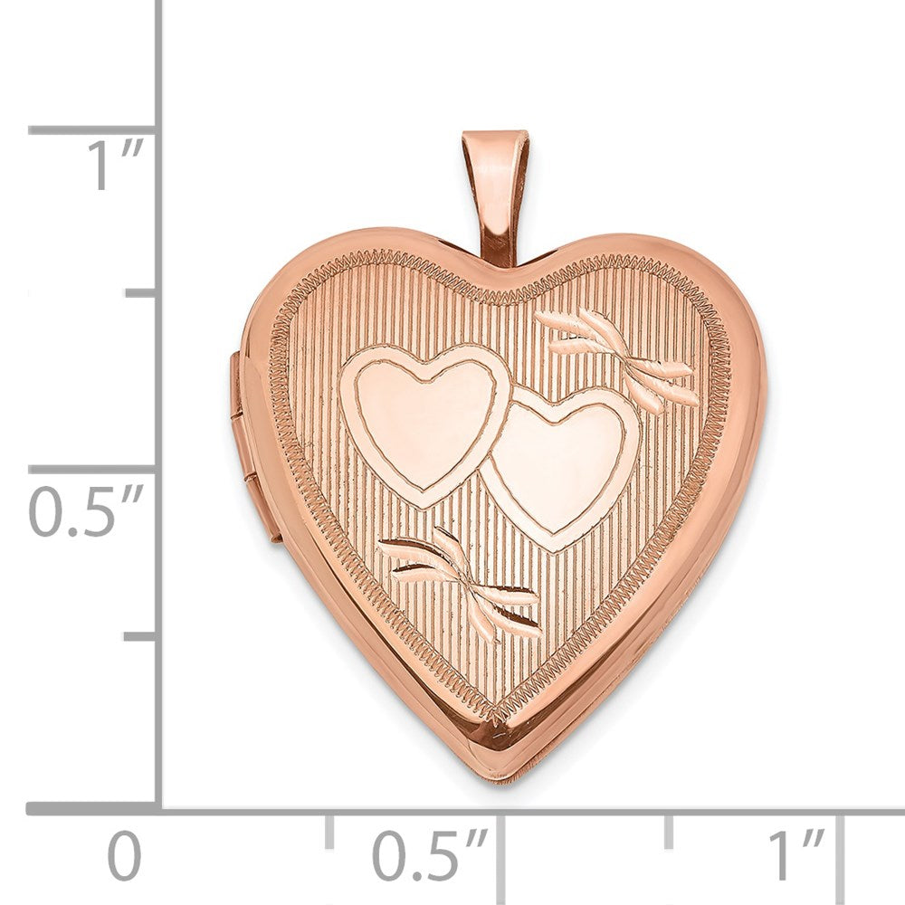 Sterling Silver Rose Gold-plated 20mm Double Hearts Heart Locket