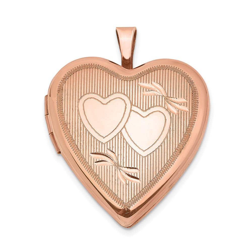 Sterling Silver Rose Gold-plated 20mm Double Hearts Heart Locket