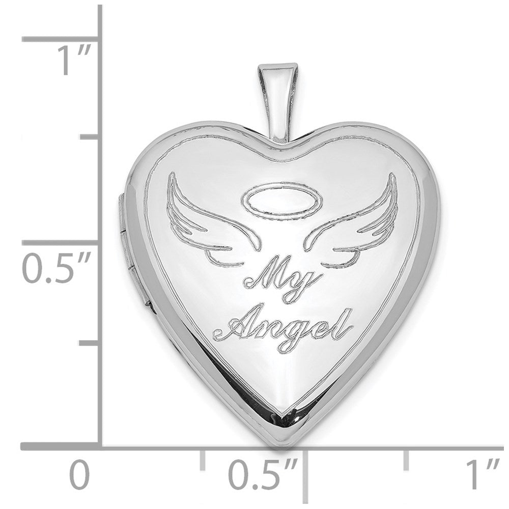 Sterling Silver Rhodium-plated 21mm Polished My Angel Heart Locket