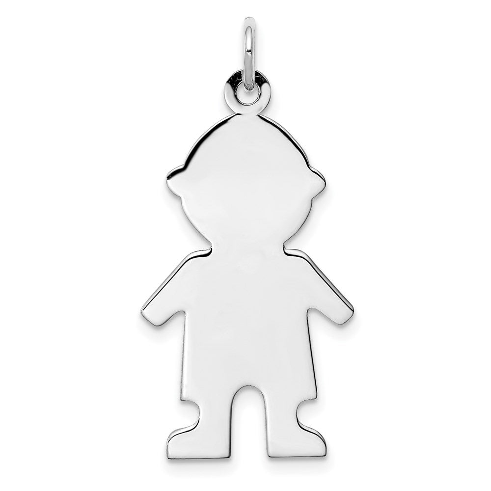 Sterling Silver Rhod-plated Eng. Boy Polished Front/Satin Back Disc Charm