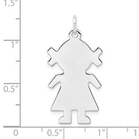 Sterling Silver Rhod-plated Eng. Girl Polished Front/Satin Back Disc Charm
