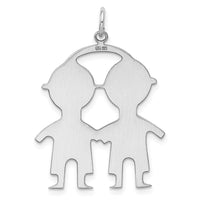 SSilver Rh-plt Engravable Boy/Boy Polished Front/Satin Back Disc Charm