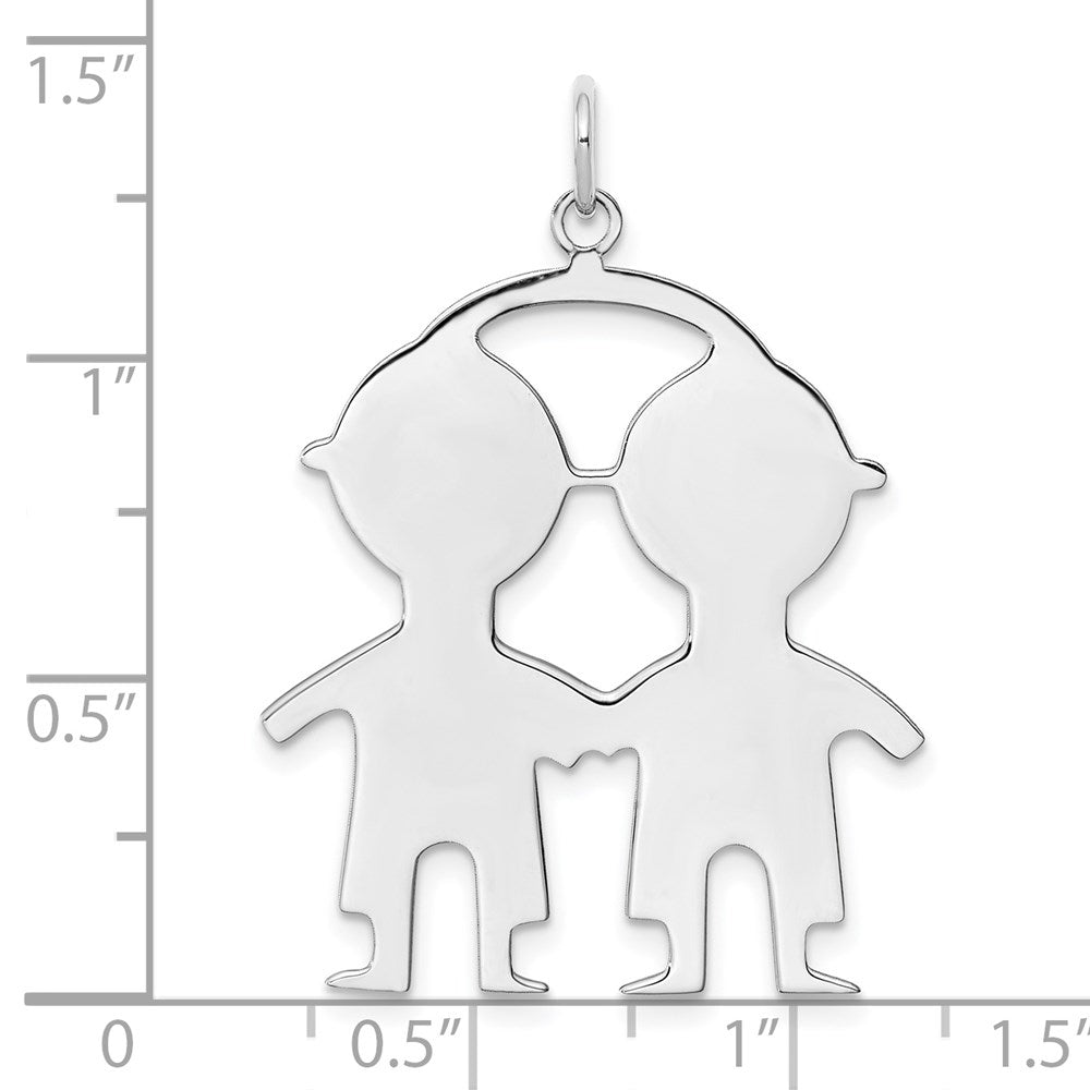 SSilver Rh-plt Engravable Boy/Boy Polished Front/Satin Back Disc Charm