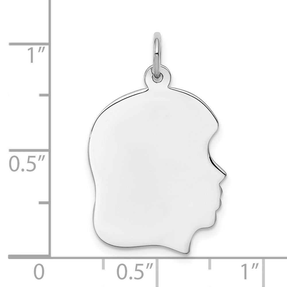 Sterling Silver Rhod-plate Eng Girl Disc Charm Polish on Front/Back