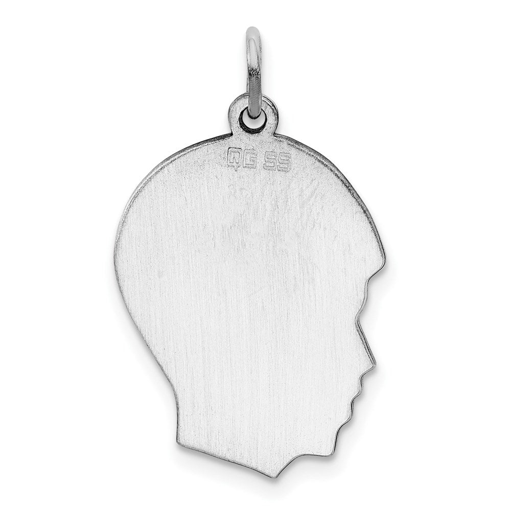 Sterling Silver Rhod-plate Eng. Boy Polished Front/Satin Back Disc Charm