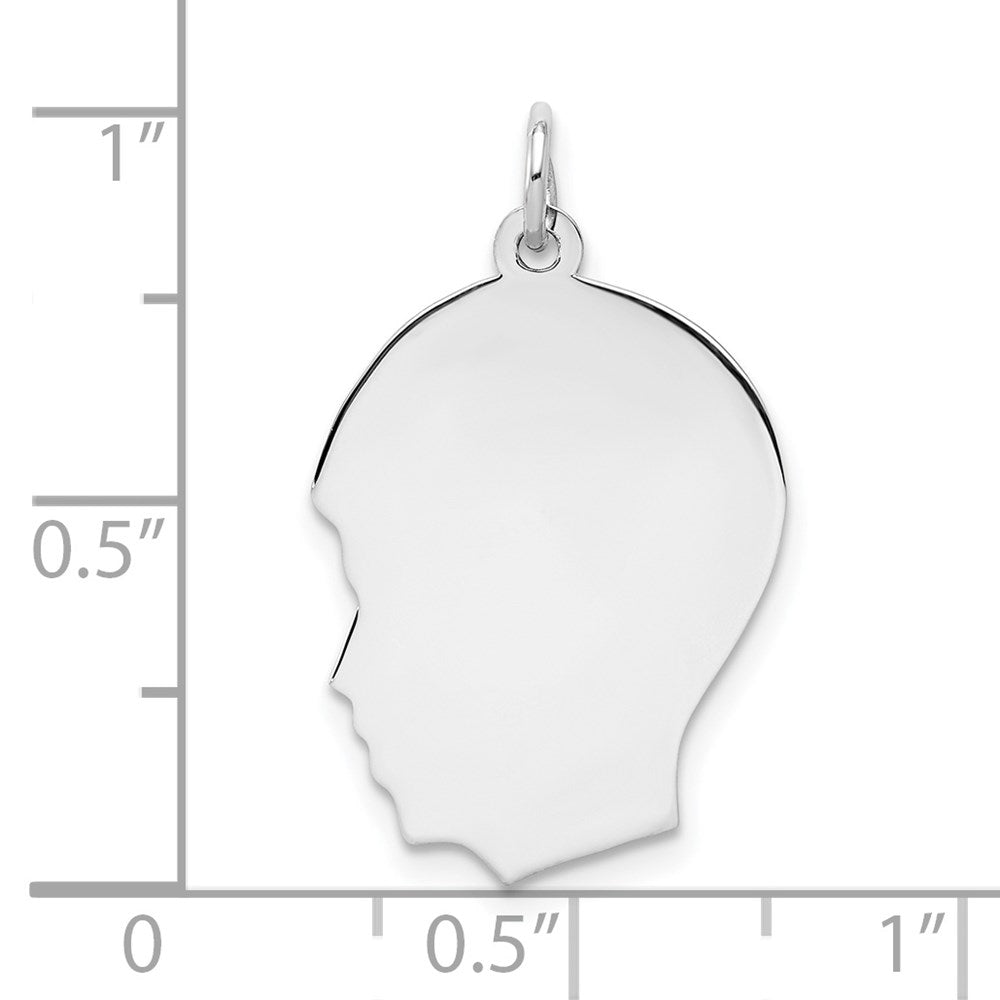Sterling Silver Rhod-plate Eng. Boy Disc Charm Polish on Front/Back