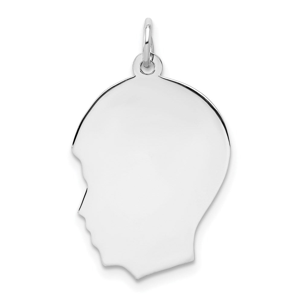 Sterling Silver Rhod-plate Eng. Boy Polished Front/Satin Back Disc Charm