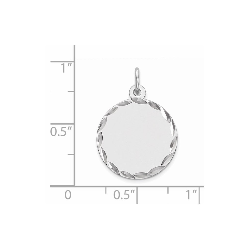 Sterling Silver Rhod-plated Eng. Rnd Polish Front/Satin Back Disc Charm