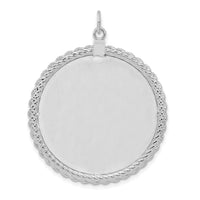 SS Rh-plt Engraveable Round with Rope Polished Front/Satin Back Disc
