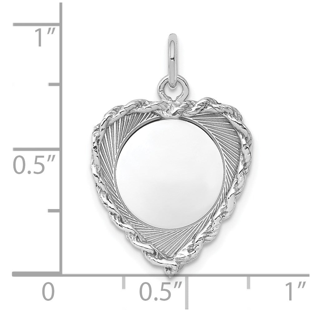 SS Rh-plt Engraveable Heart Polished Front/Satin Back Disc Charm