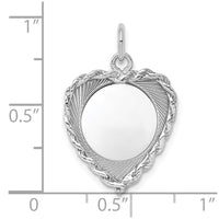 Sterling Silver Rh-plt Engraveable Heart Polished Front/Back Disc Charm
