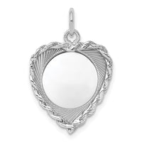 Sterling Silver Rh-plt Engraveable Heart Polished Front/Back Disc Charm