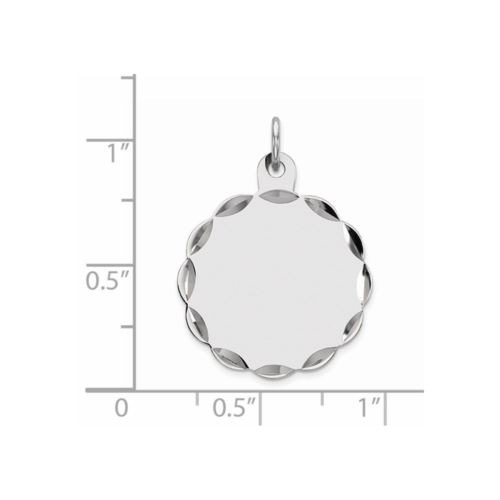 Sterling Silver Rh-plt Engraveable Polished Front/Satin Back Disc Charm