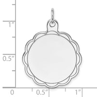 Sterling Silver Rh-plt Engraveable Polished Front/Satin Back Disc Charm
