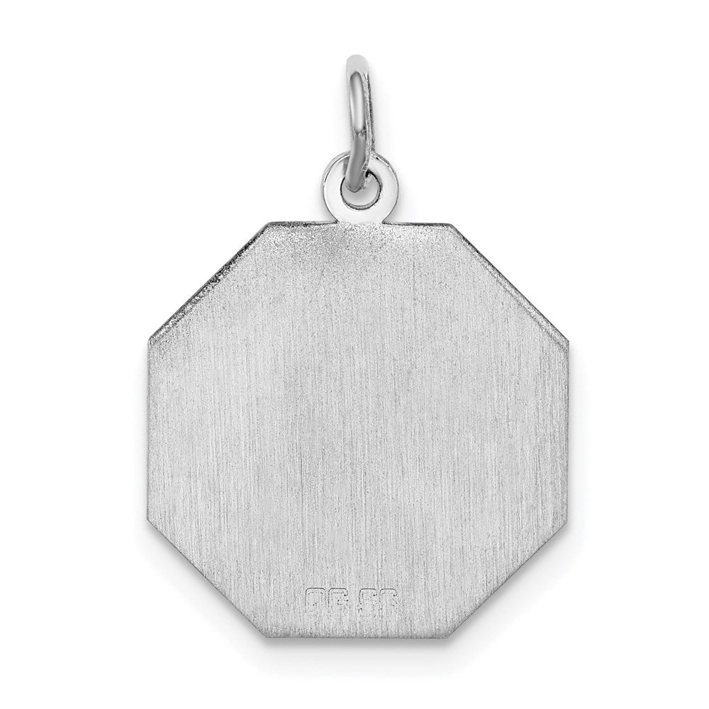 SS Rh-plt Engraveable Octagon Polished Front/Satin Back Disc Charm