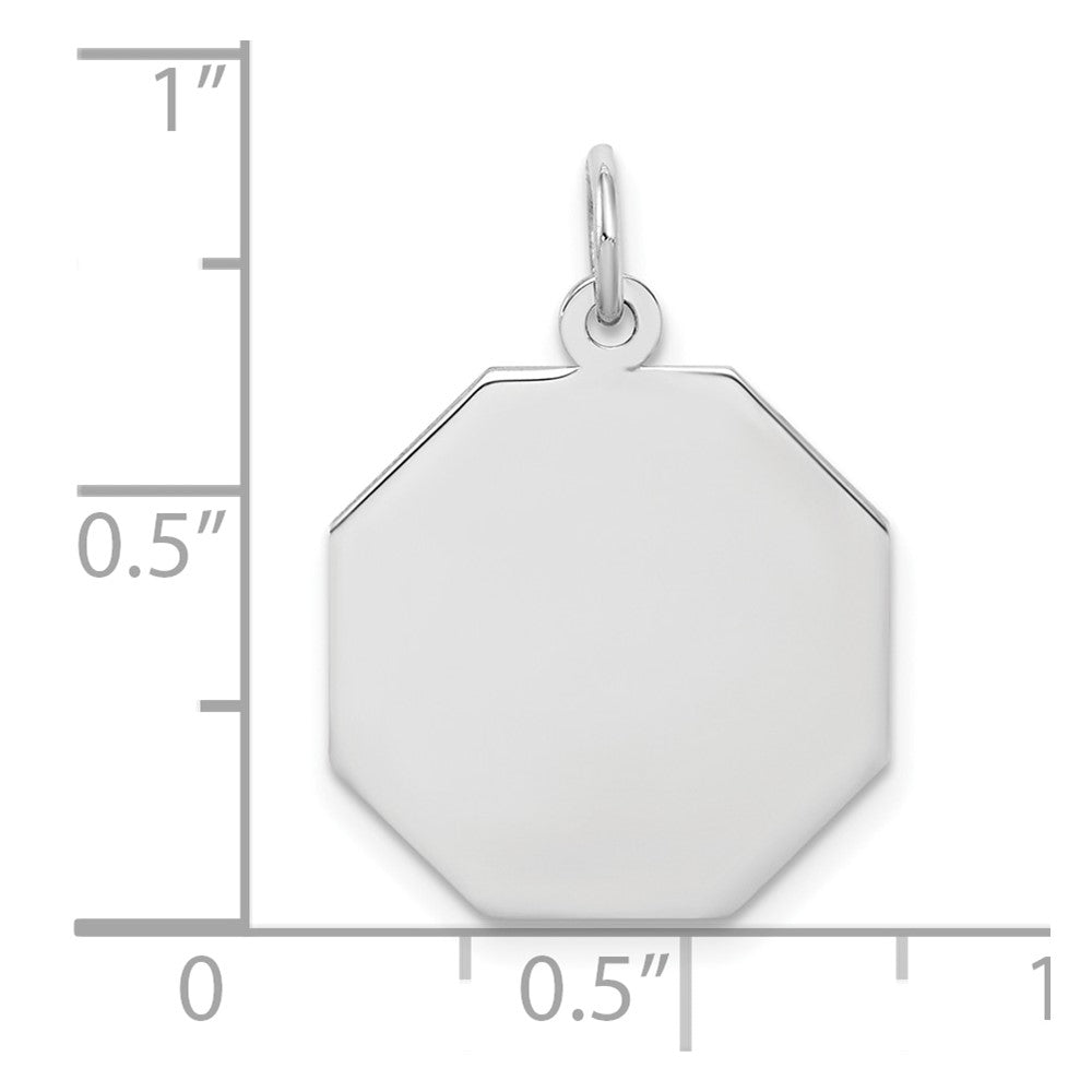 SS Rh-plt Engraveable Octagon Polished Front/Satin Back Disc Charm