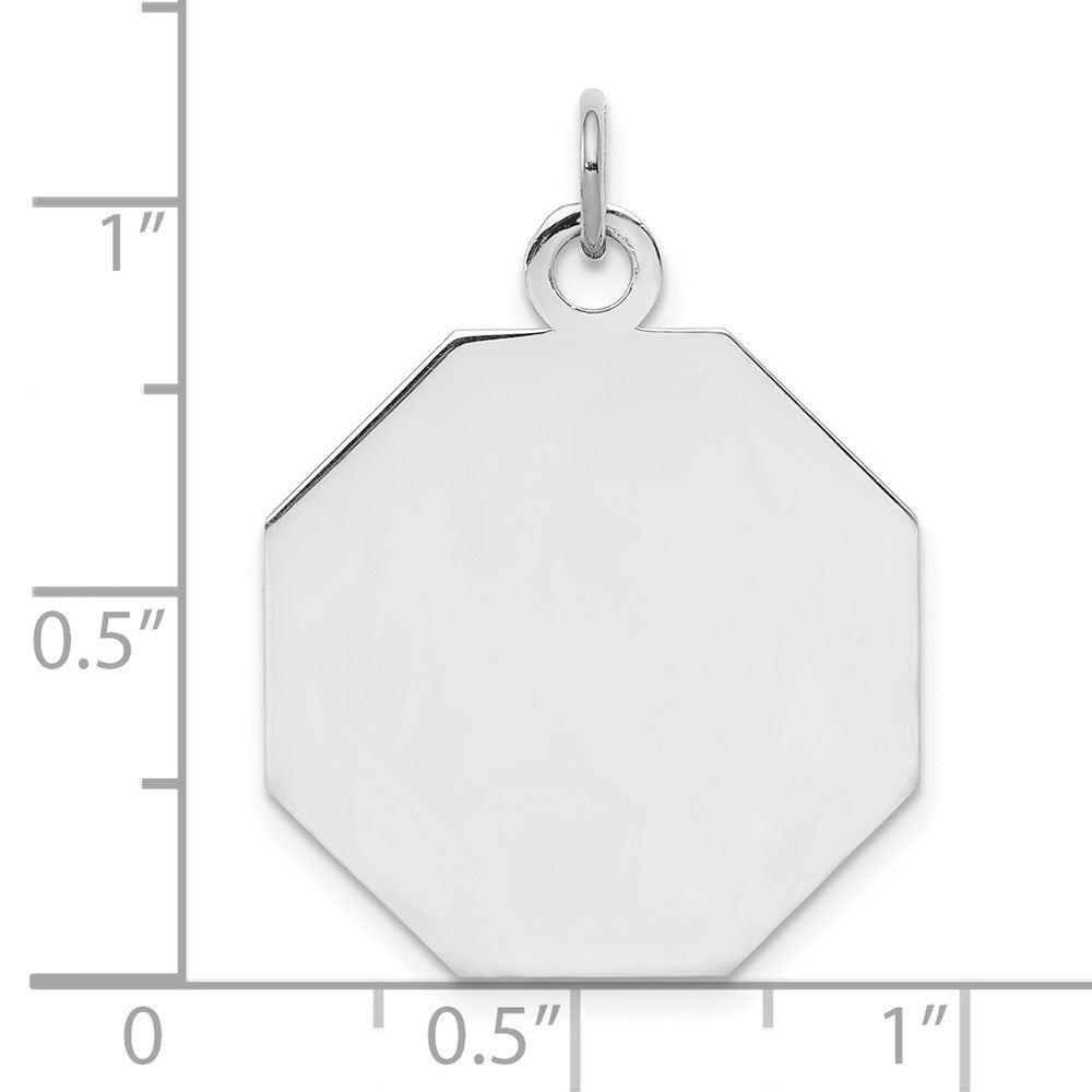 SS Rh-plt Engraveable Octagon Polished Front/Satin Back Disc Charm