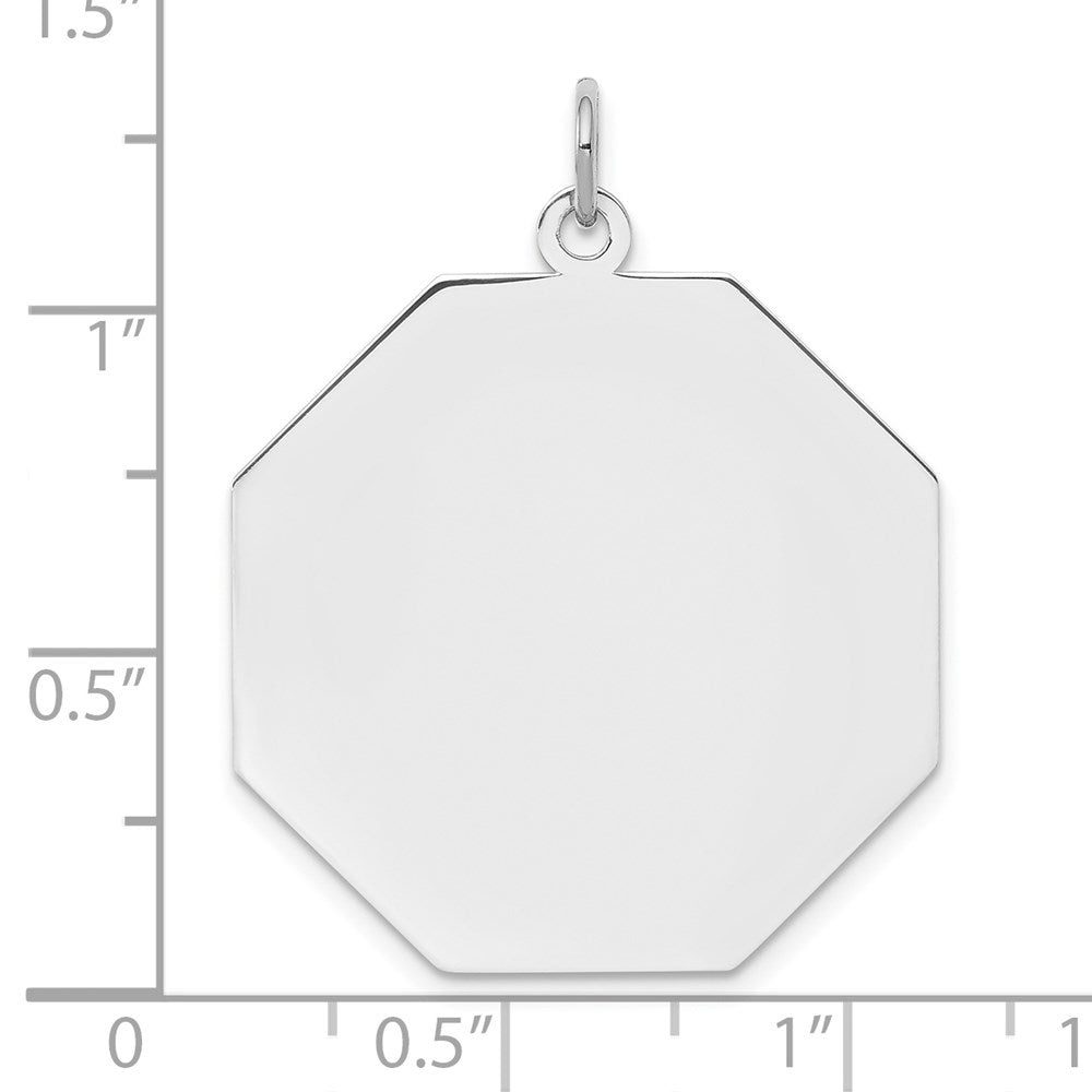SS Rh-plt Engraveable Octagon Polished Front/Satin Back Disc Charm