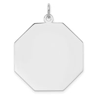 SS Rh-plt Engraveable Octagon Polished Front/Satin Back Disc Charm