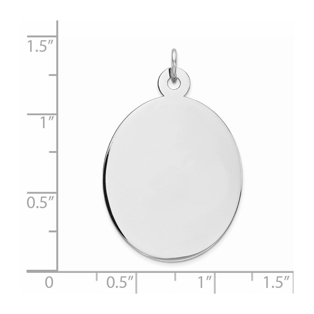 Sterling Silver Rhod-plate Eng. Oval Polish Front/Satin Back Disc Charm