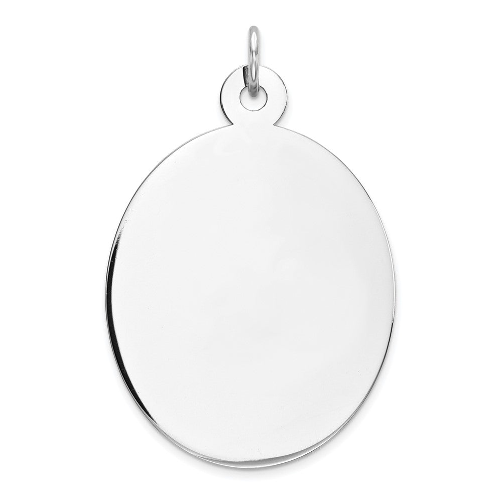 Sterling Silver Rhod-plate Eng. Oval Polish Front/Back Disc Charm
