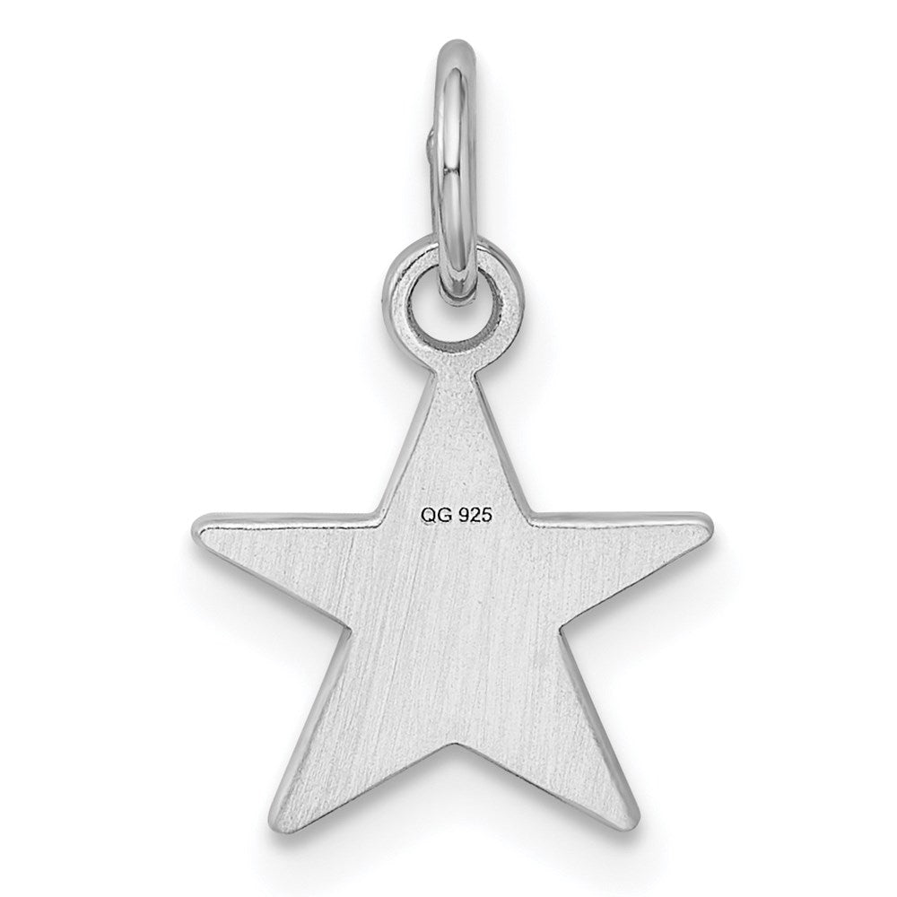 Sterling Silver Rhodium-plated Engraveable Star Disc Charm