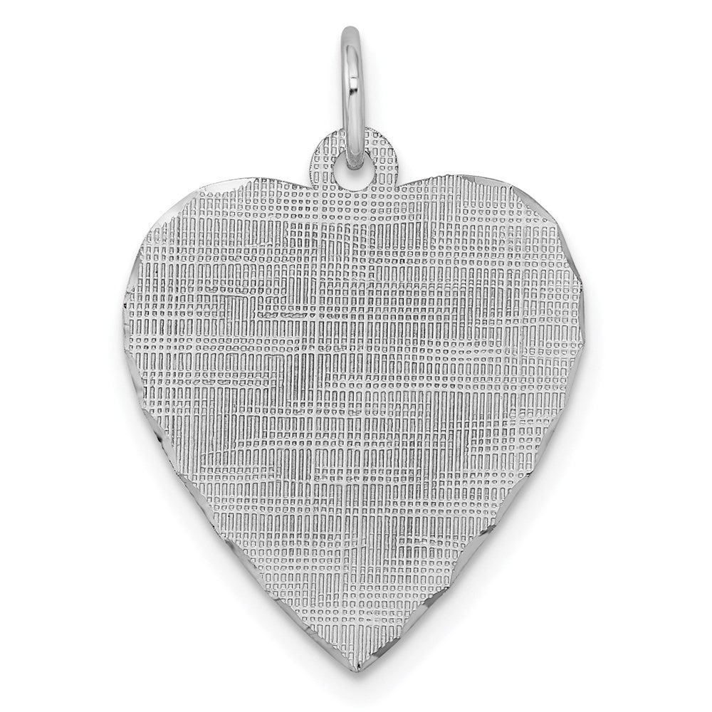 SS Rh-plt Engraveable Heart Patterned Polished Front/Satin Back Disc