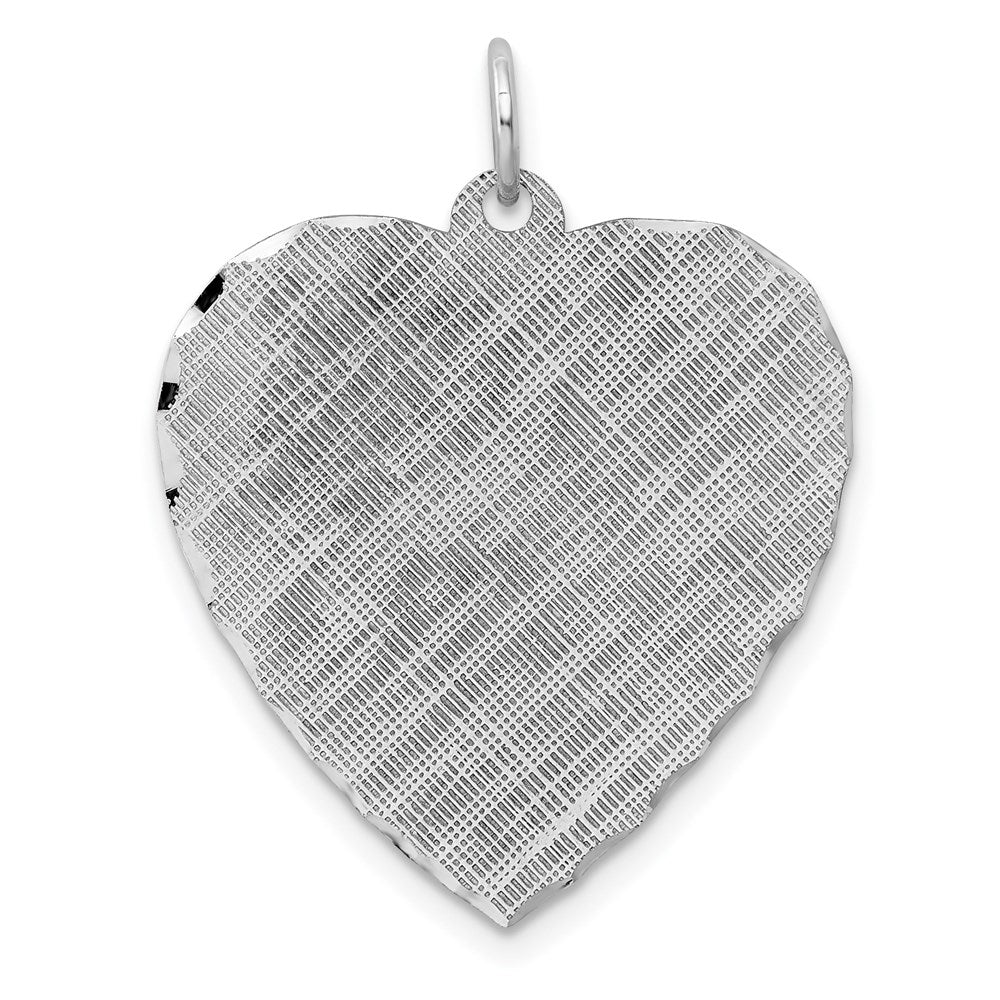 SS Rh-plt Engraveable Heart Patterned Polished Front/Satin Back Disc