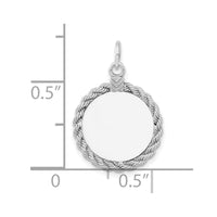 Sterling Silver Rhod-plated Eng. Rnd w/Rope Polish Front/Satin Back Disc