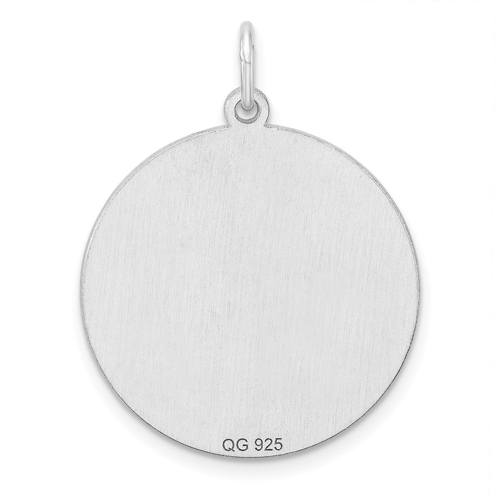 Sterling Silver Rhod-plated Eng. Rnd Polish Front/Satin Back Disc Charm
