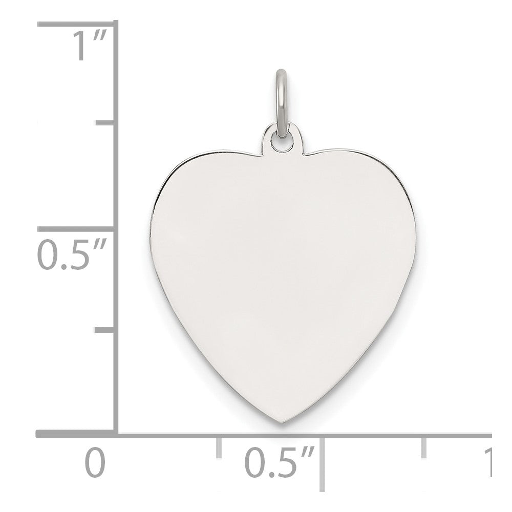SS Rh-plt Engraveable Heart Polished Front/Satin Back Disc Charm