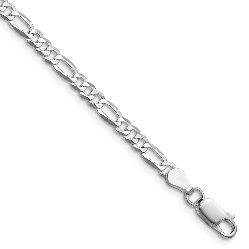 Sterling Silver Rhodium-plated 4.0mm Lightweight Flat Figaro Chain