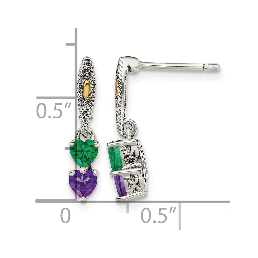 Sterling Silver Antiqued w/14k 2-stone Mother's Earring