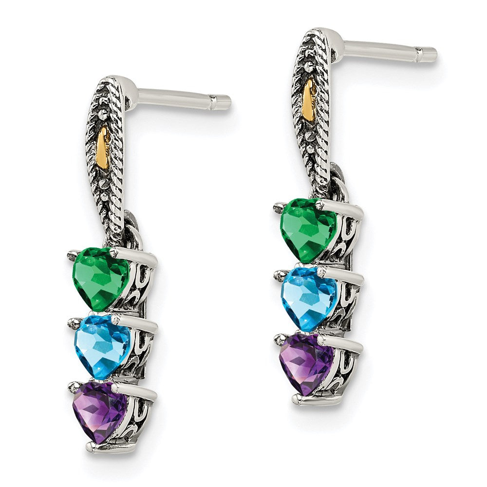 Sterling Silver Antiqued w/14k 3-stone Mother's Earring