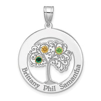 Sterling Silver/Rhod-plated 3 Birthstone w/ 14k Bezel Family Pendant