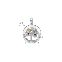 SSilver/Rhodium-plated 4 Birthstone w/SSilver Bezel Family Pendant