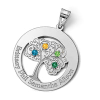 SSilver/Rhodium-plated 4 Birthstone w/SSilver Bezel Family Pendant